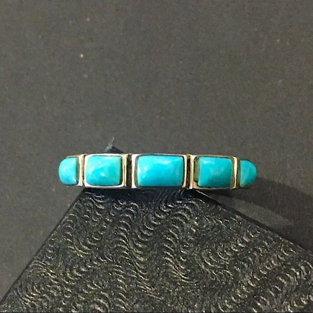 Sterling Silver Turquoise Cabochon Inlay Band Ring Sz 8
